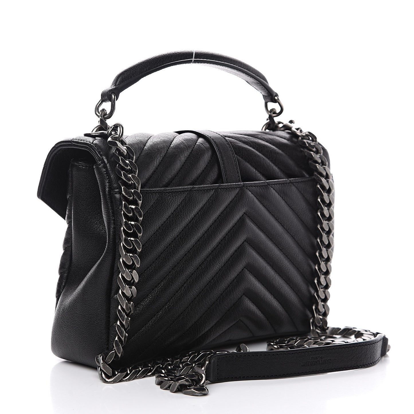 Sheepskin Matelasse Chevron Monogram Medium College Bag Black
