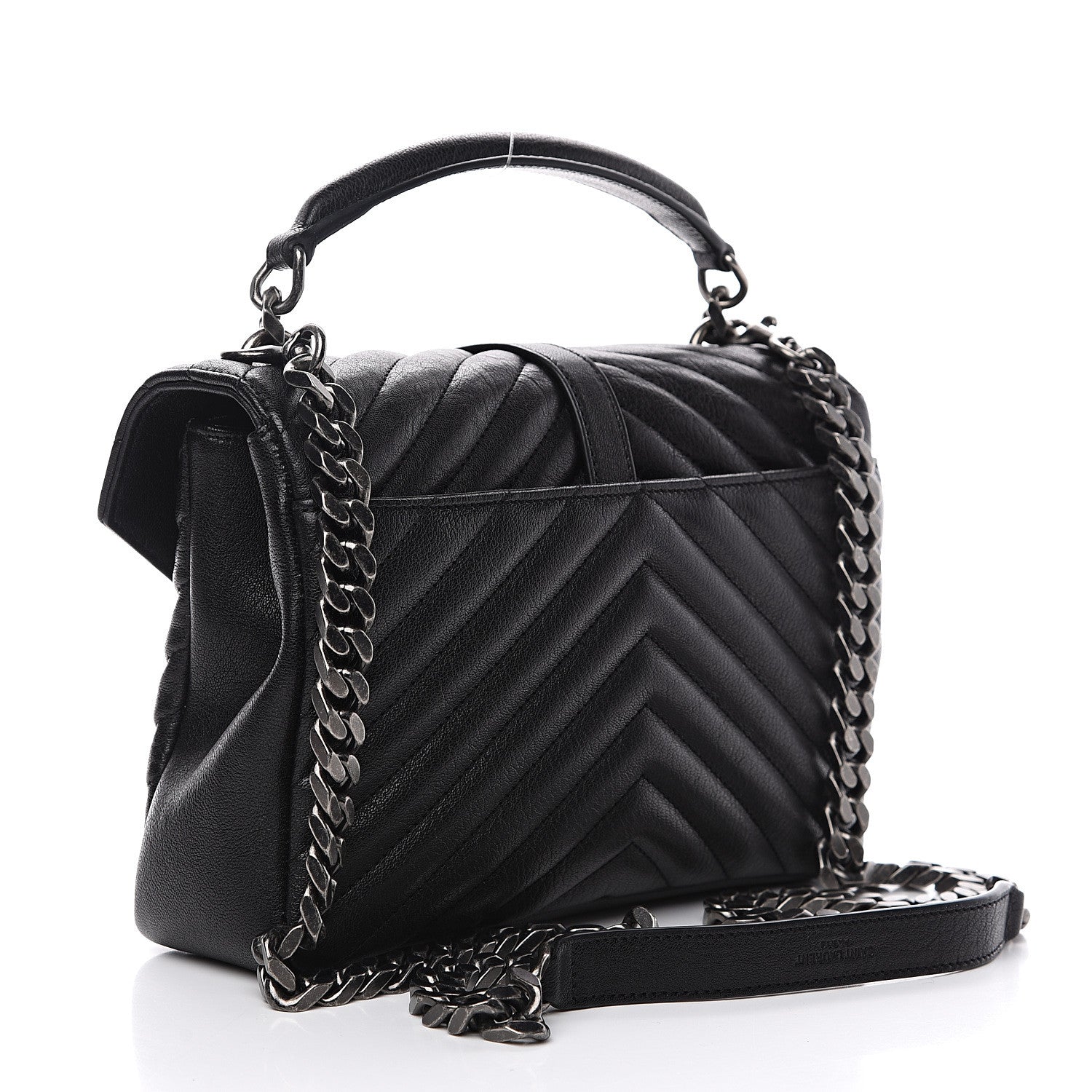 Saint Laurent Sheepskin Matelasse Chevron Monogram Medium College Bag Black 2 of 8