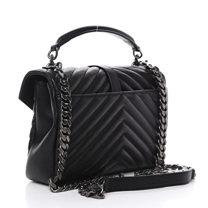 Saint Laurent Sheepskin Matelasse Chevron Monogram Medium College Bag Black 2 of 8