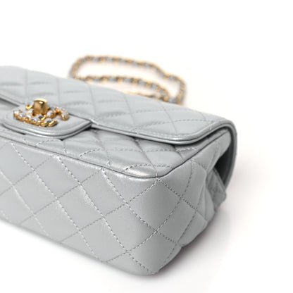 Chanel Metallic Lambskin Quilted Mini Strass On Top Flap Silvery 9 of 10