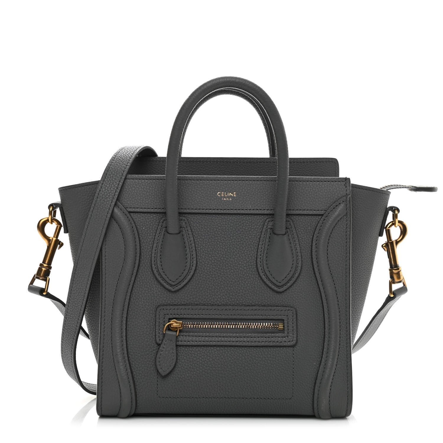 Celine Drummed Calfskin Nano Luggage Kohl 1 of 10