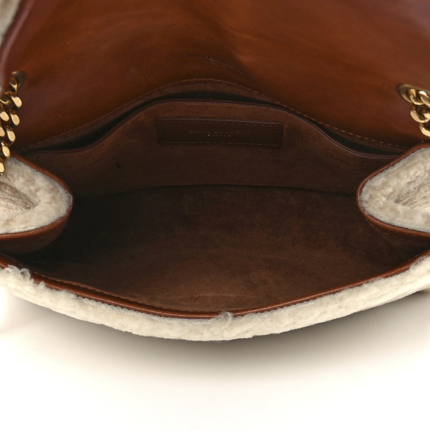 Saint Laurent Shearling Small Monogram Kate Satchel Beige 5 of 16