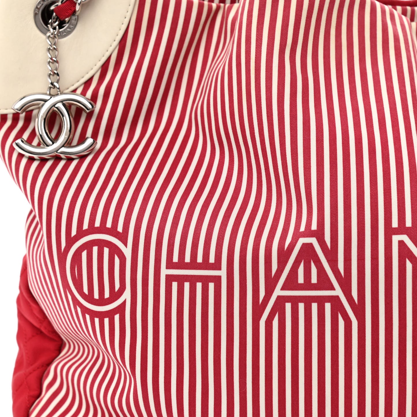 Striped Canvas Logo Tote Red