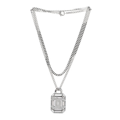 Chanel Crystal Baguette CC Mirror Pendant Necklace Silver 3 of 6