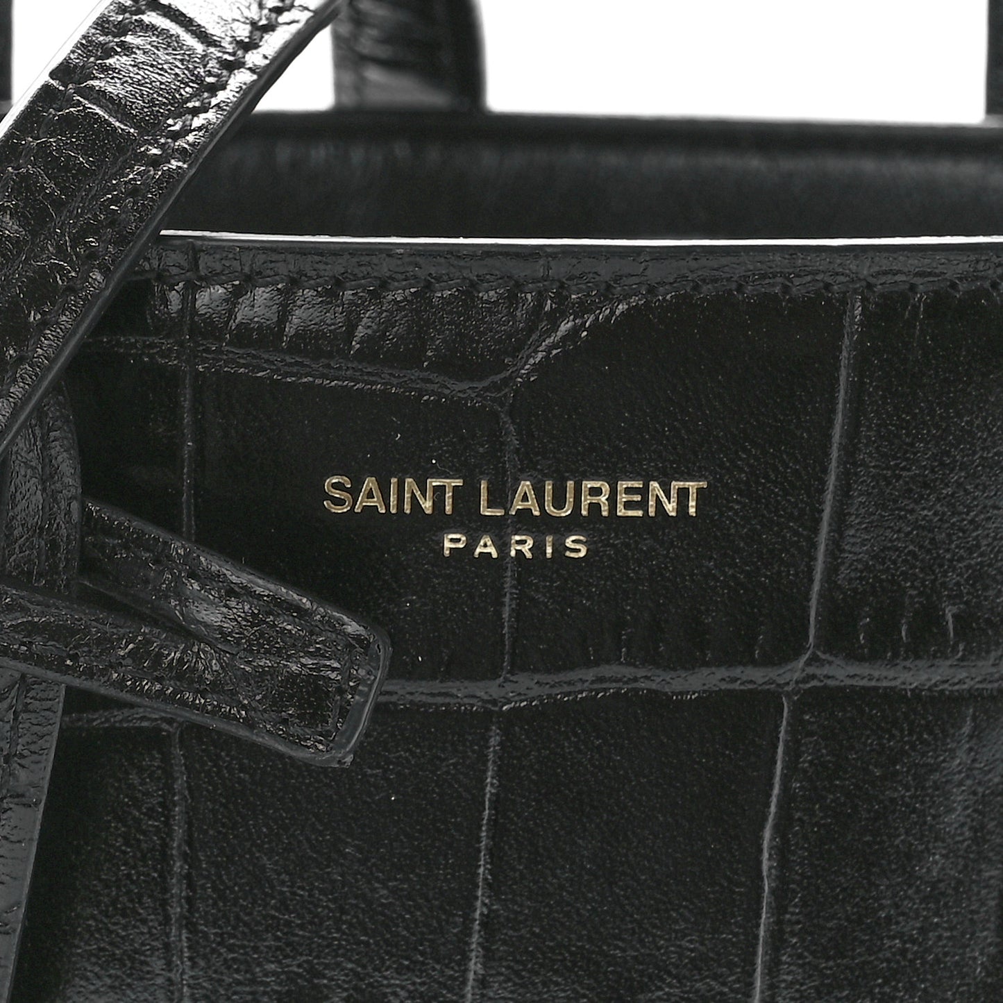 Calfskin Crocodile Embossed Paris Mini Toy Shopper Tote Black