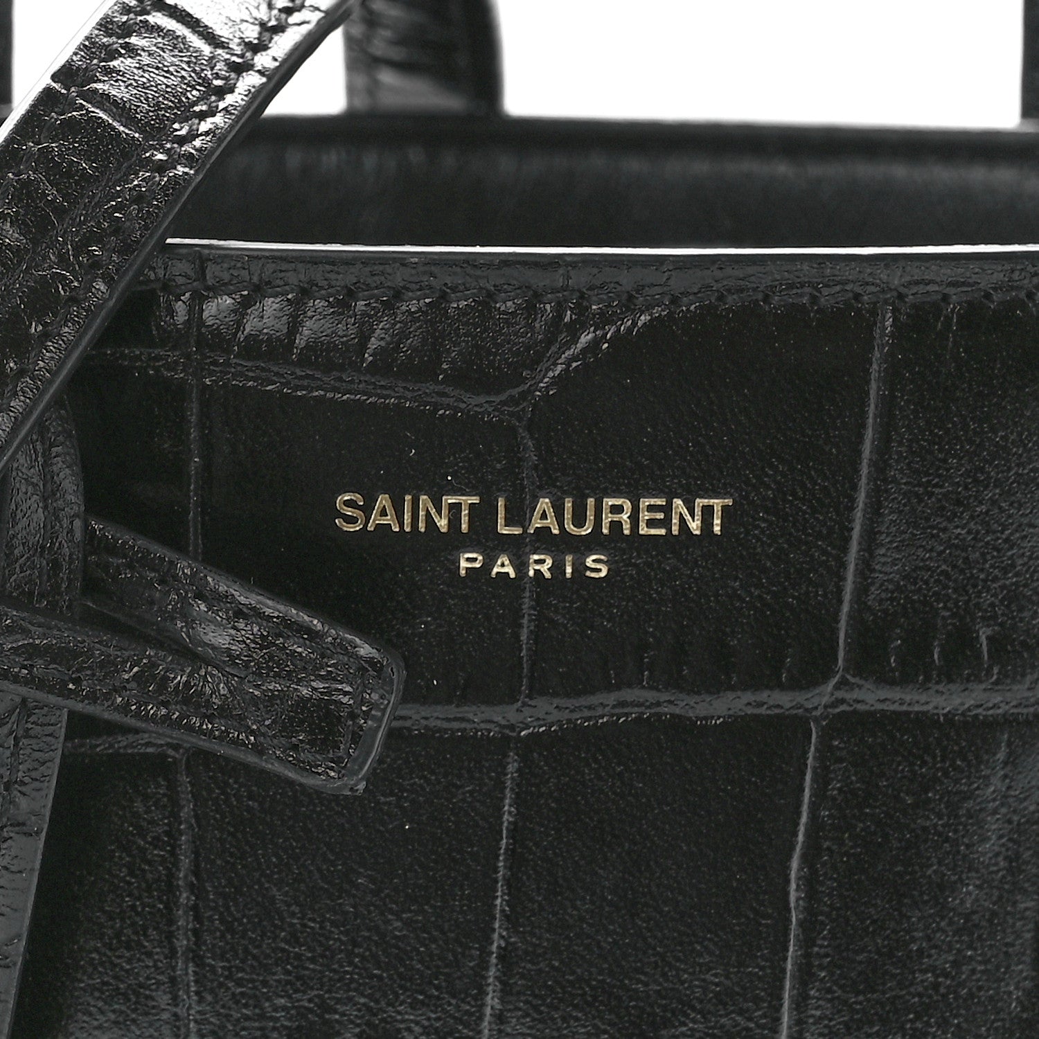 Saint Laurent Calfskin Crocodile Embossed Paris Mini Toy Shopper Tote Black 9 of 13