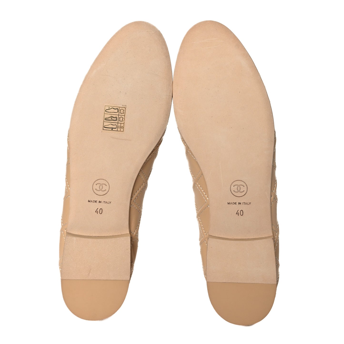 Lambskin Patent Double Stitched CC Cap Toe Ballerina Flats 40 Beige Black