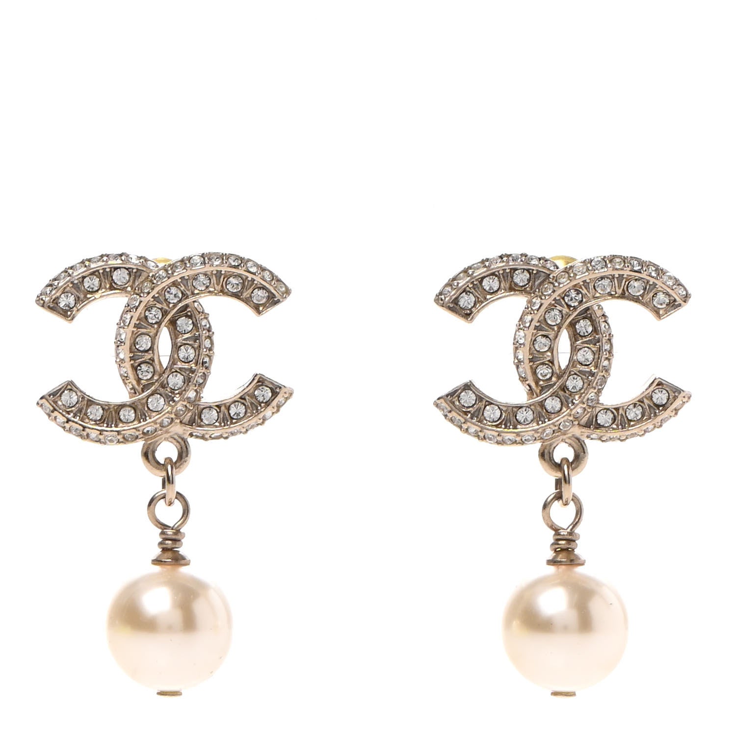 Chanel Crystal Pearl CC Drop Earrings Gold 1 of 4