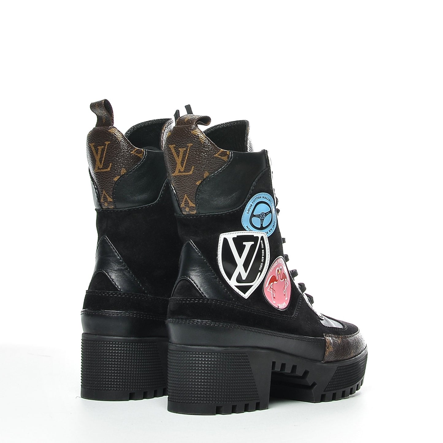 Suede Calfskin Monogram Checkpoint Platform Desert Boots 35 Black
