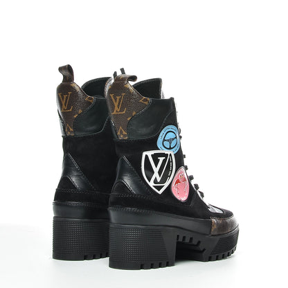 Louis Vuitton Suede Calfskin Monogram Checkpoint Platform Desert Boots 35 Black 4 of 7