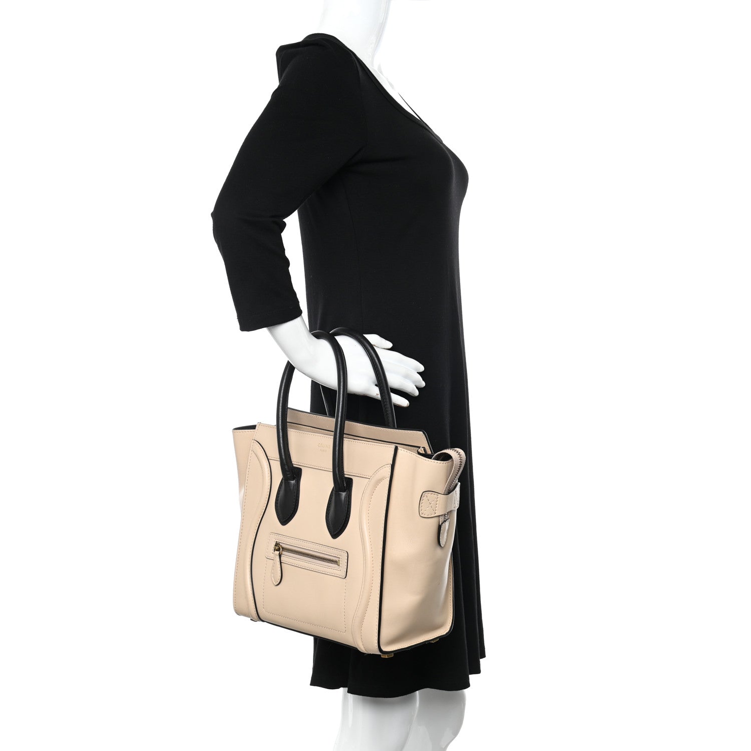 Celine Satin Calfskin Micro Bi-Color Luggage Powder Black 3 of 16