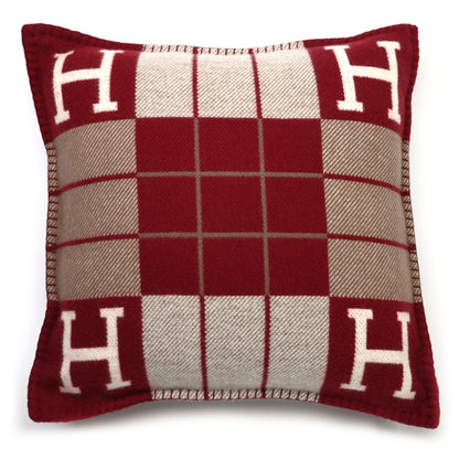 Hermes Wool Cashmere Avalon III Pillow PM Ecru Rouge 1 of 3