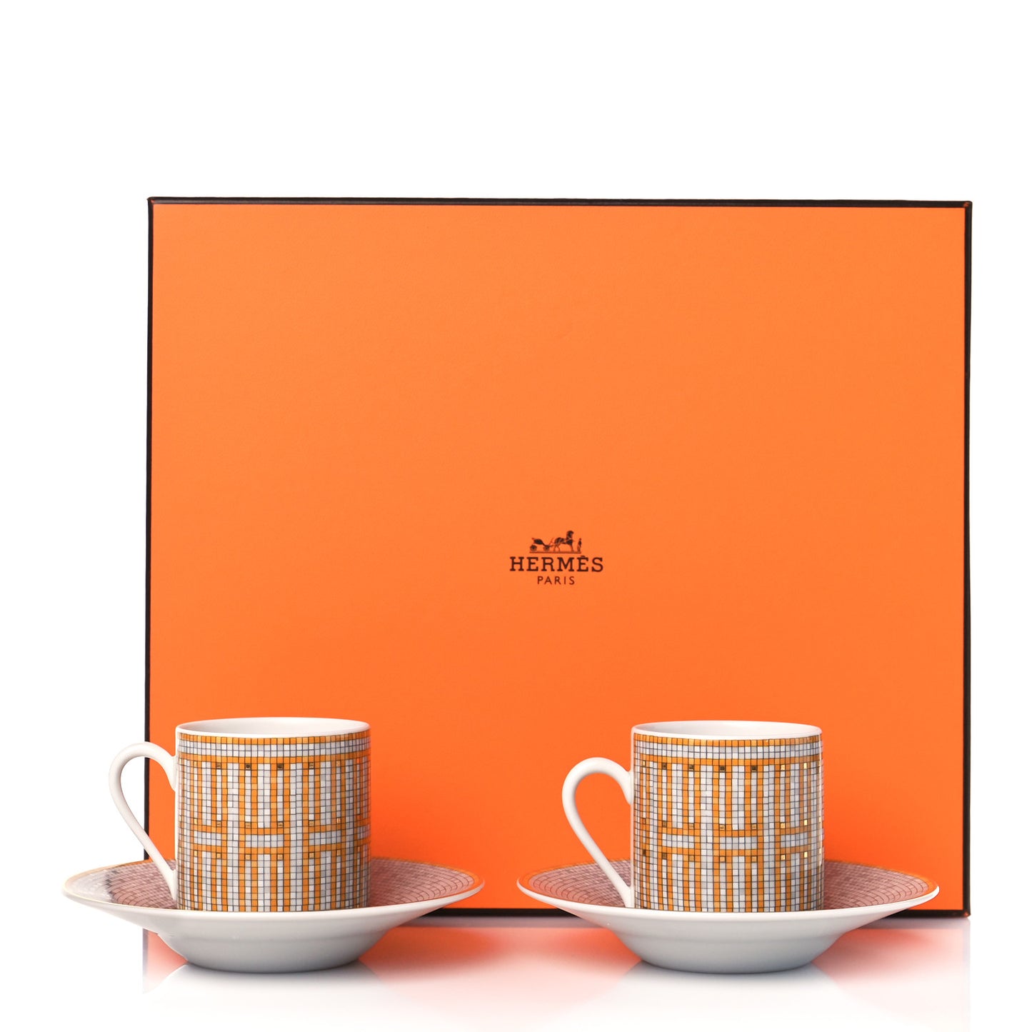 Porcelain Mosaique Au 24 Gold Coffee Cup and Saucer Set of 2