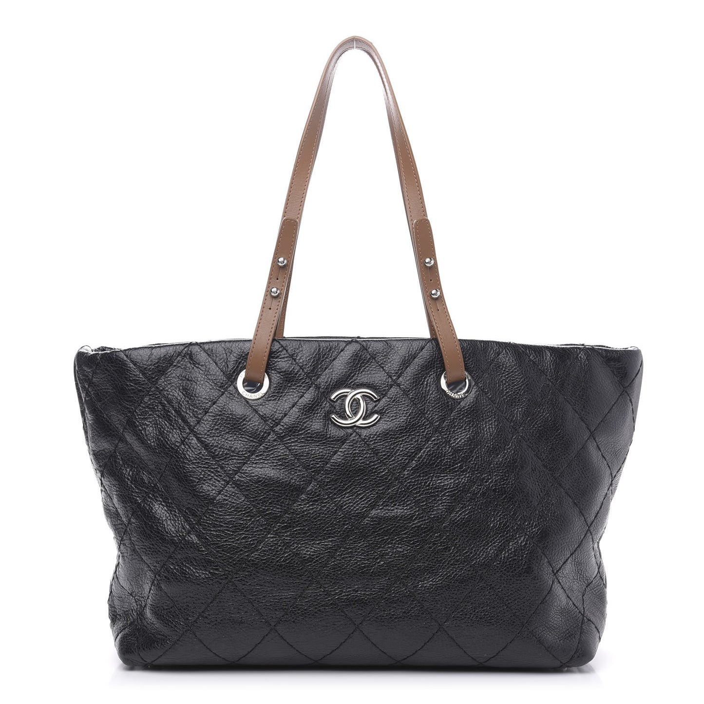 Glazed Calfskin Large On The Road Tote Black