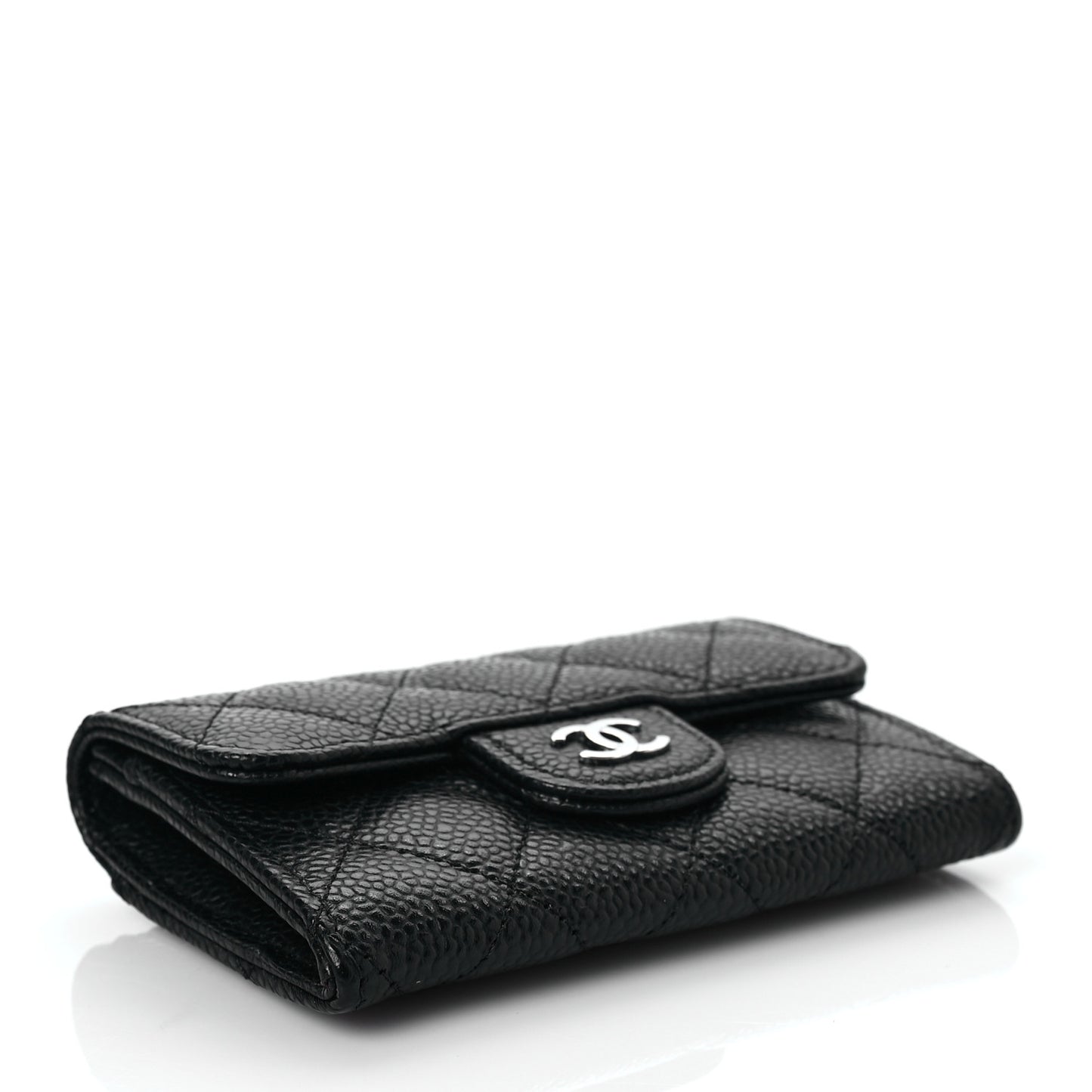 Caviar Quilted Flap Card Holder Wallet Black