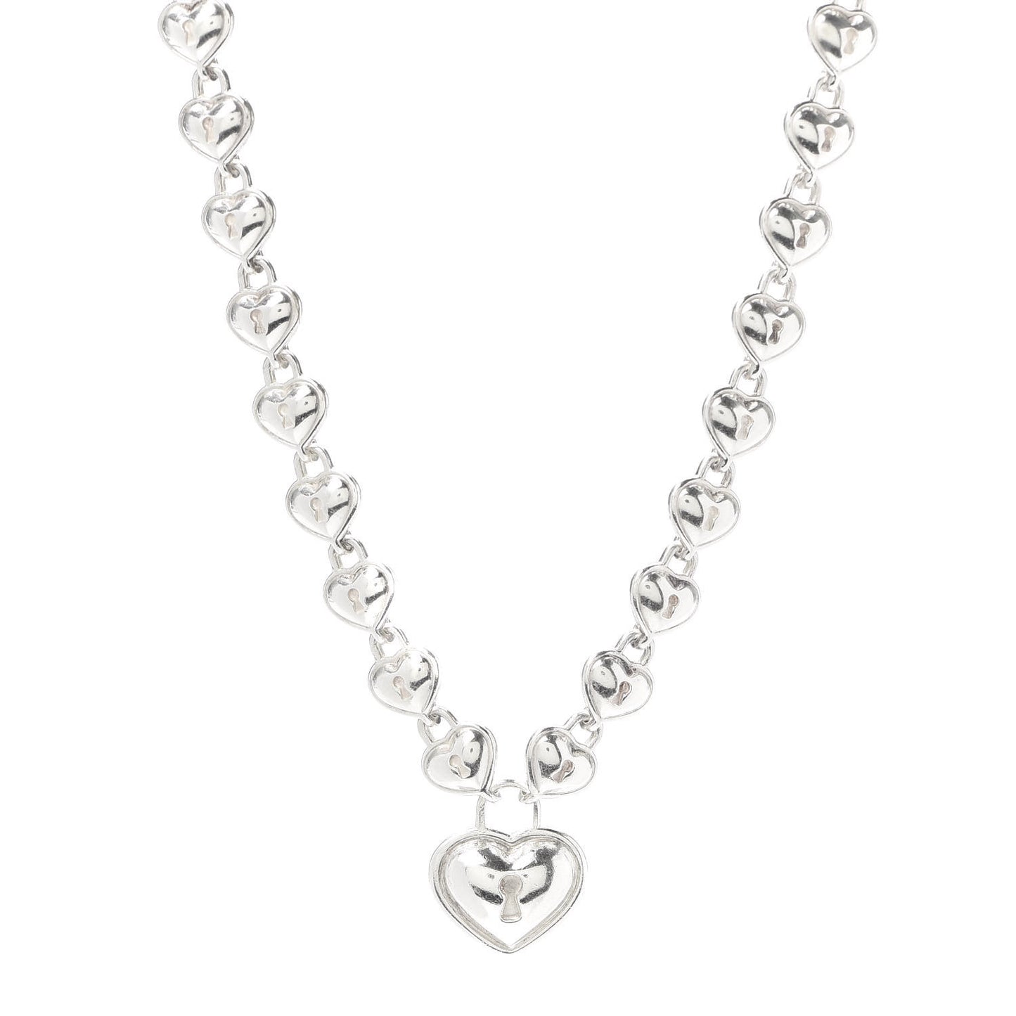 Sterling Silver Padlock Heart Link Necklace