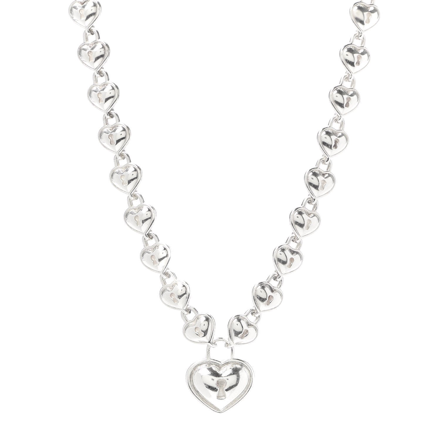 Tiffany Sterling Silver Padlock Heart Link Necklace 1 of 6