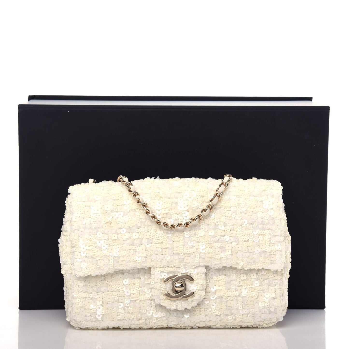 Sequin Mini Rectangular Flap White