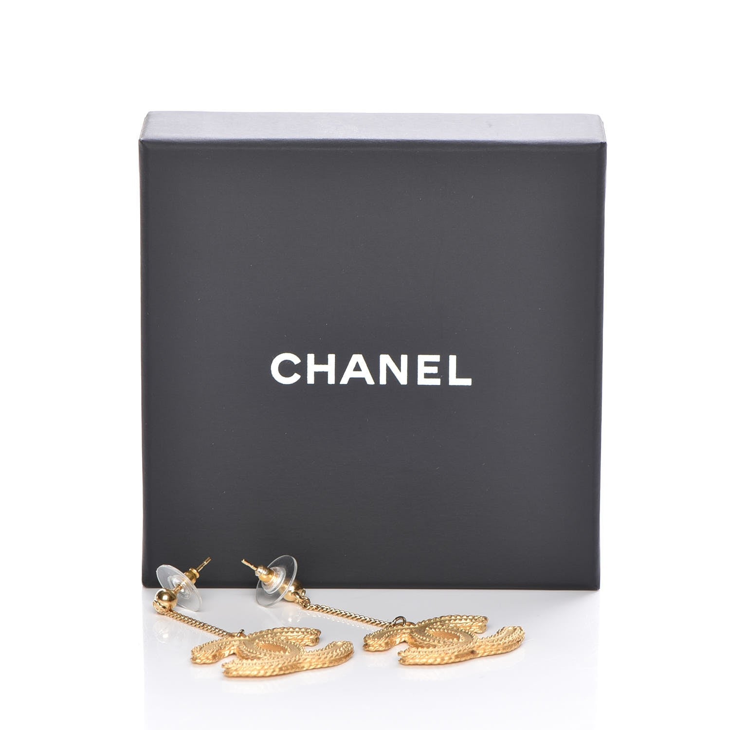 Chanel CC Drop Earrings Matte Gold 4 of 4