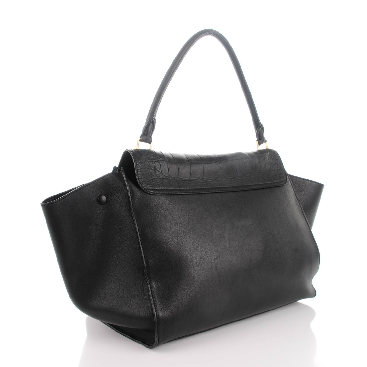 Celine Crocodile Embossed Calfskin Large Trapeze Black 3 of 10