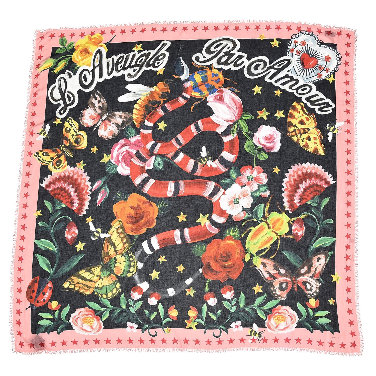 Gucci Modal Silk Cashmere Garden Print Shawl Black 1 of 3