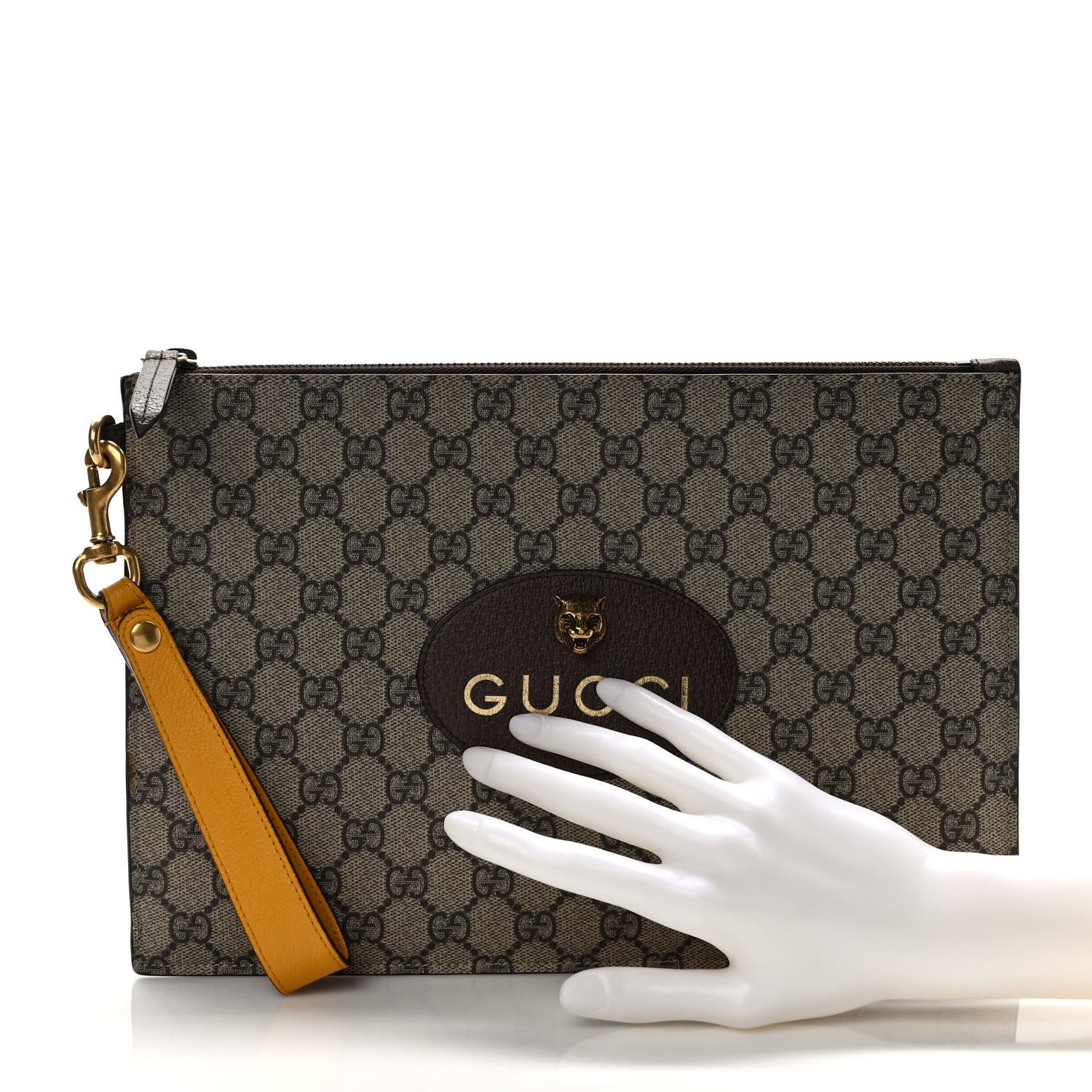 Gucci GG Supreme Monogram Neo Vintage Zip Wristlet Pouch Beige New Acero Crop 2 of 6