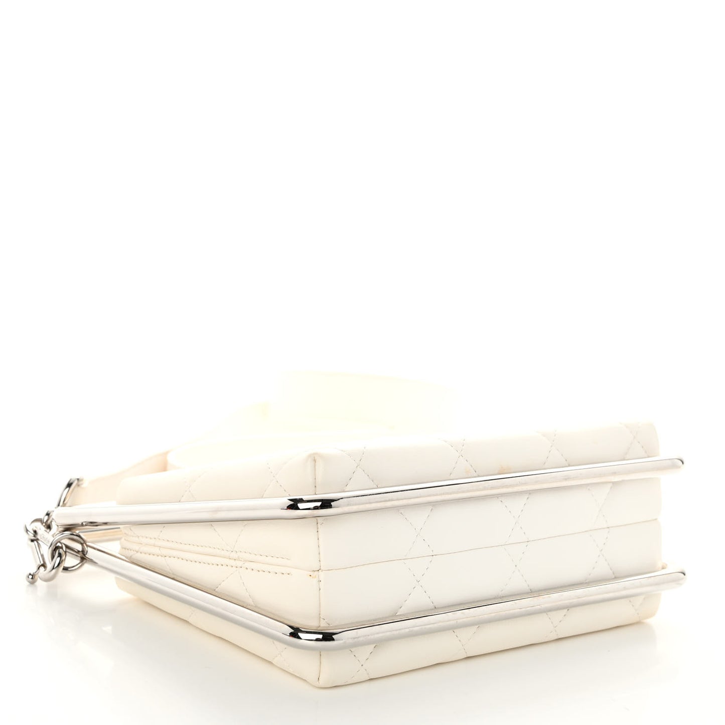 Quilted Lambskin Metal Bar Clutch Bag White