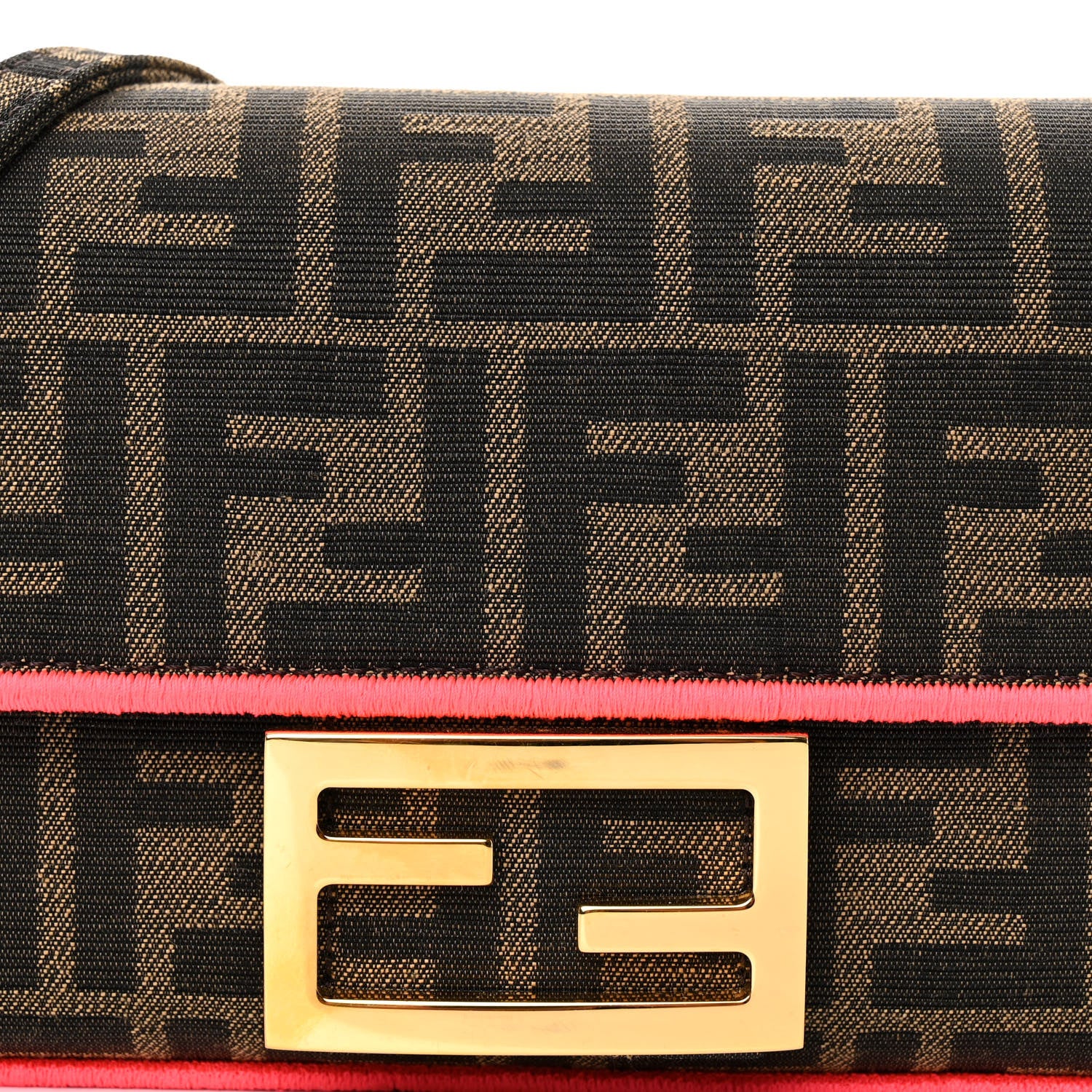Fendi Fabric Jacquard FF 1974 Roma Armor Mini Baguette Tobacco Moro Fuxia Fluo 7 of 9