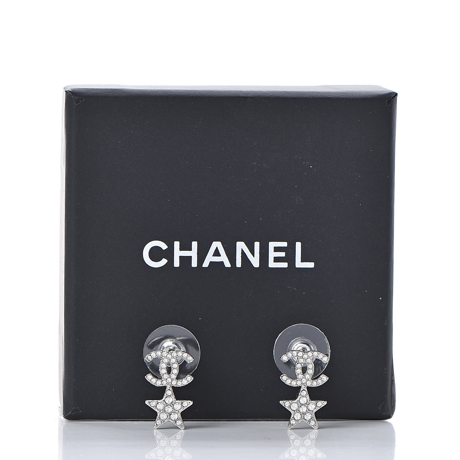 Chanel Crystal CC Star Earrings Silver 6 of 6
