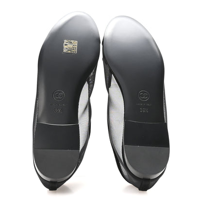 Chanel Mesh Grosgrain Cap Toe CC Ballerina Flats 39.5 Black 6 of 8