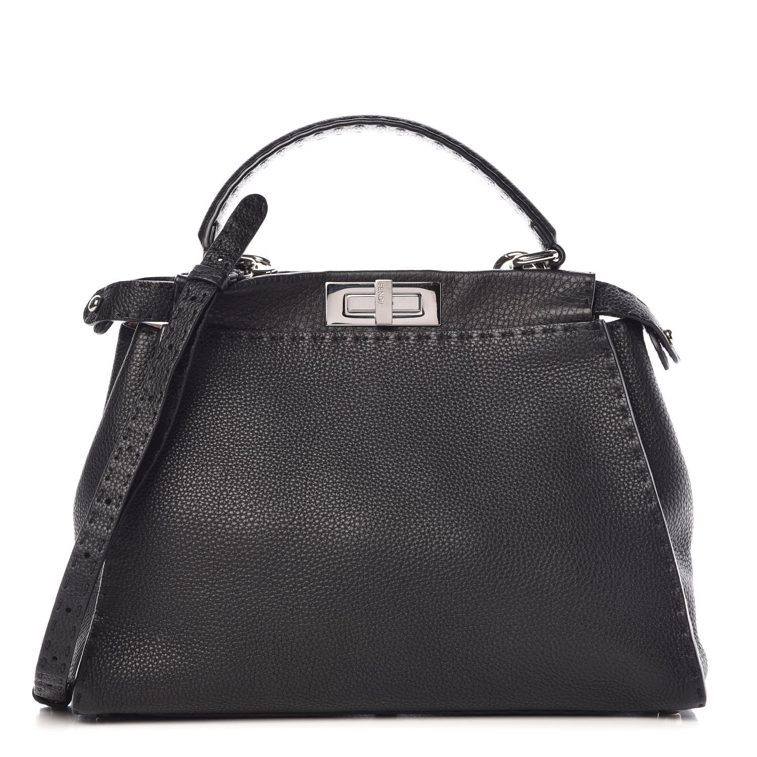 Fendi Cuoio Romano Selleria Bi-Color Medium Peekaboo Iconic Satchel Black Mou 1 of 11