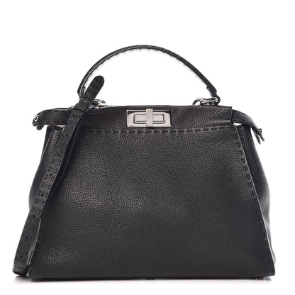 Fendi Cuoio Romano Selleria Bi-Color Medium Peekaboo Iconic Satchel Black Mou 1 of 11