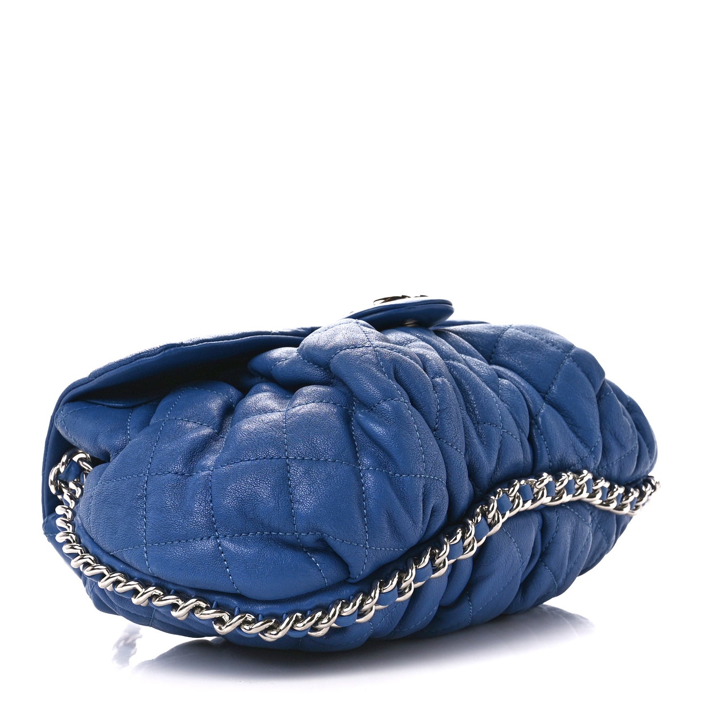 Washed Lambskin Quilted Medium Chain Around Messenger Blue