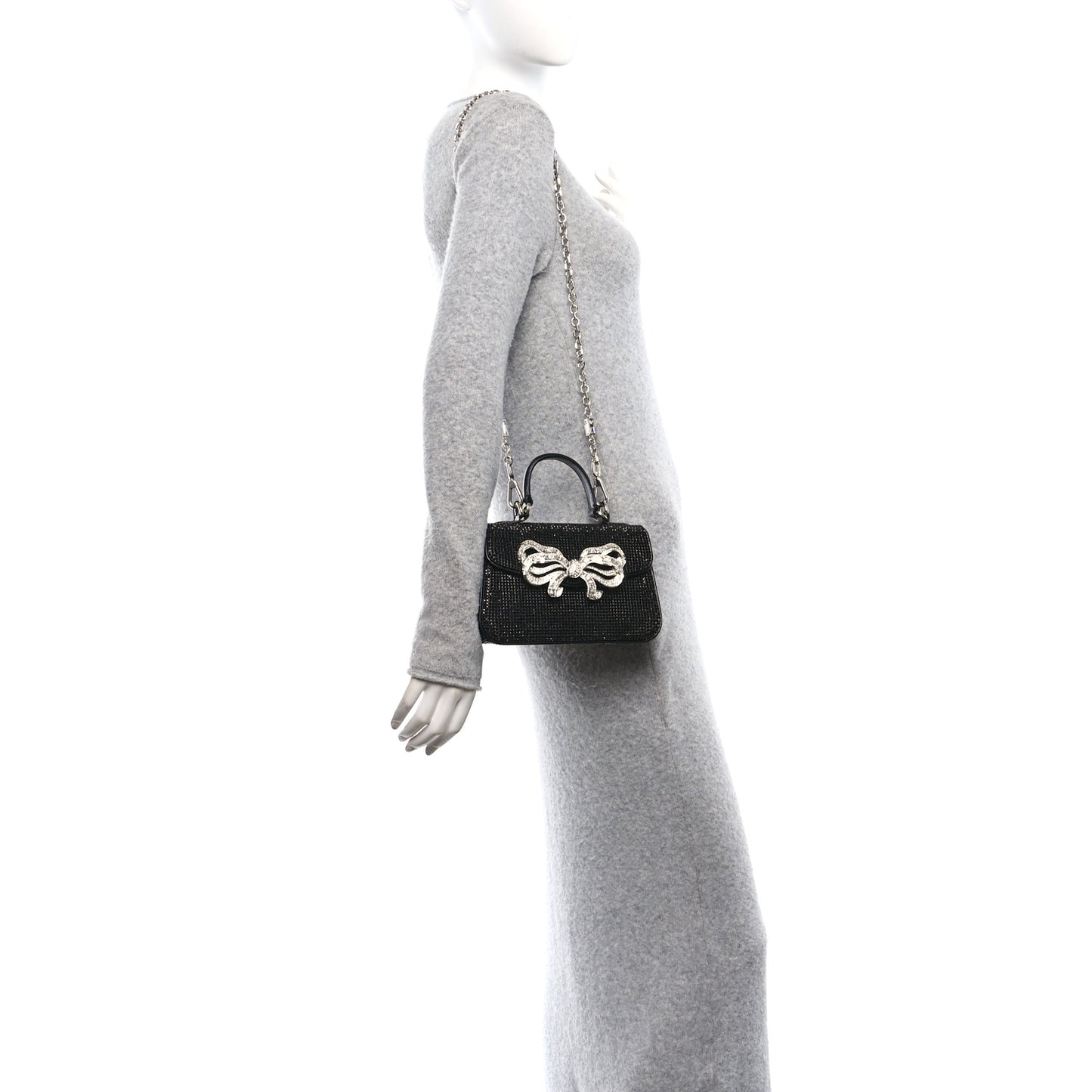 Crystal Bow Top Handle Black Silver