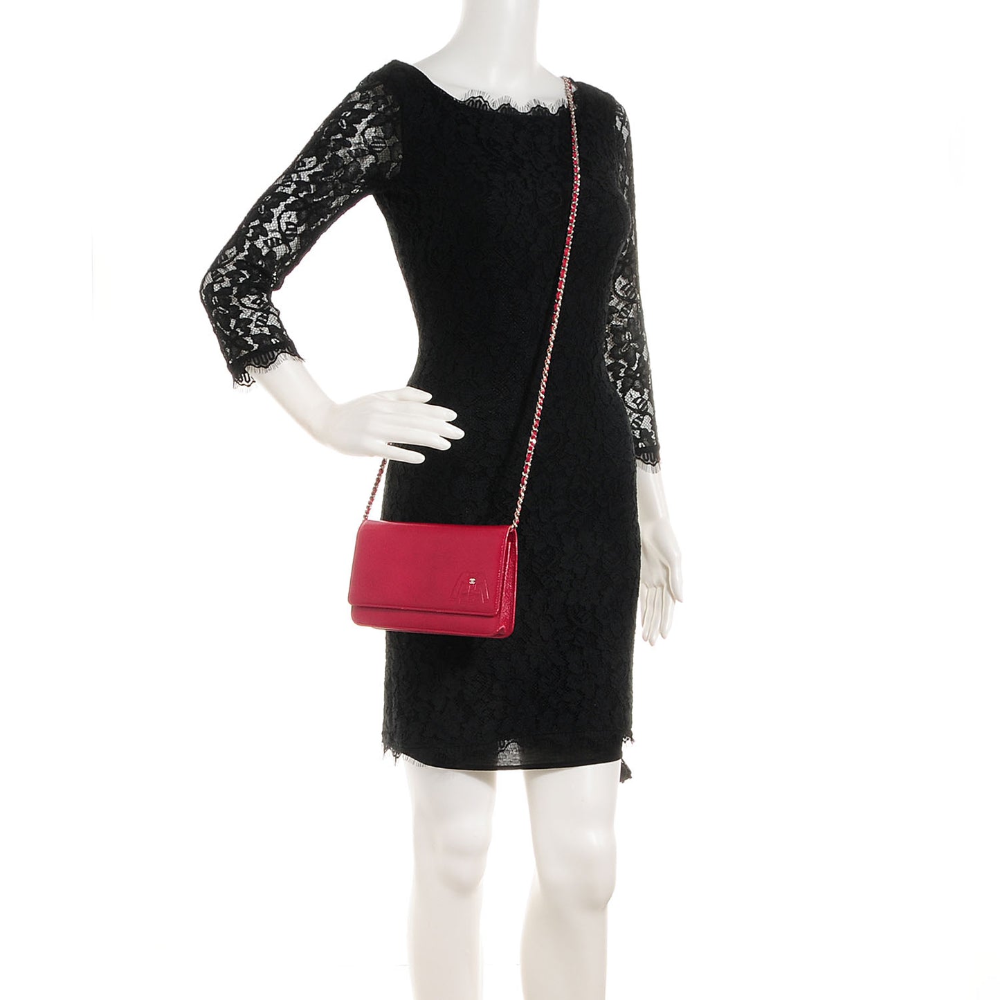 Calfskin Embossed Jacket Wallet On Chain WOC Red