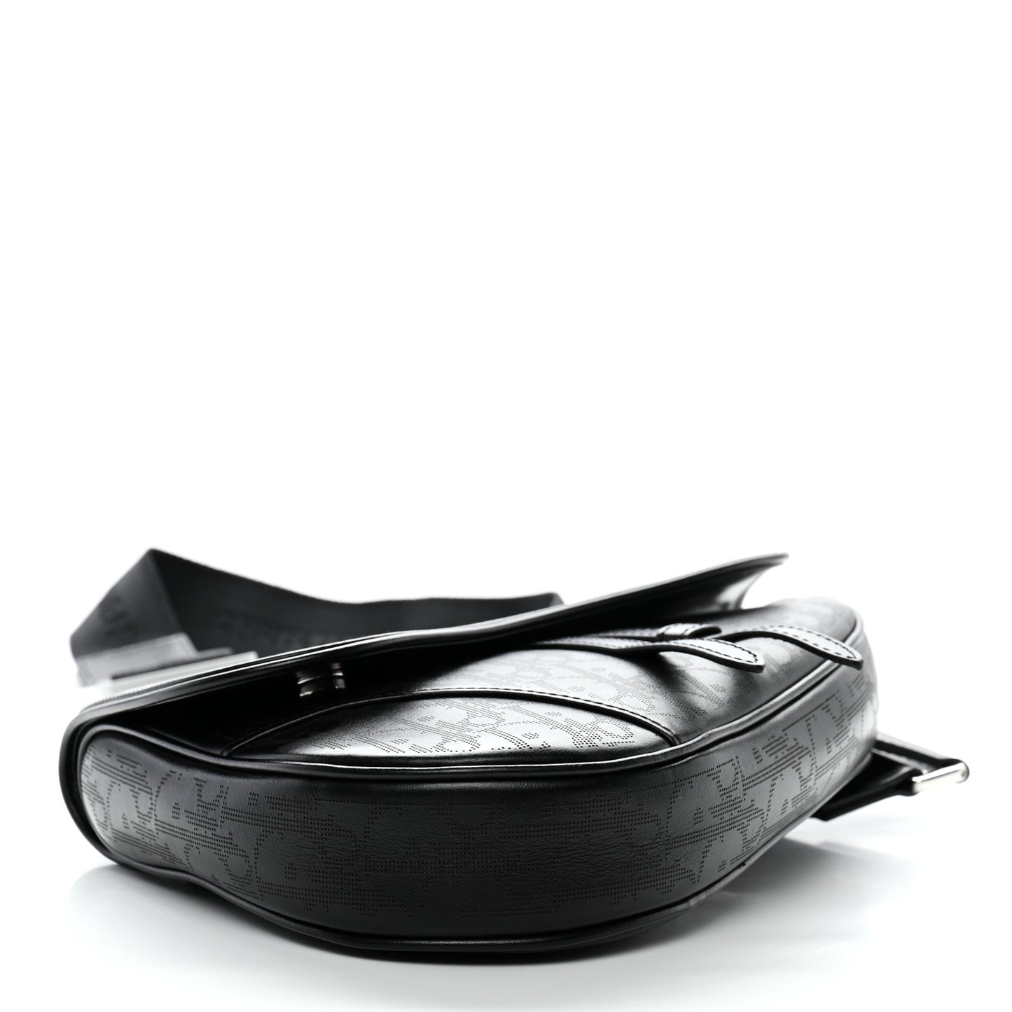 Calfskin Perforated Oblique Galaxy Mens Saddle Bag Black