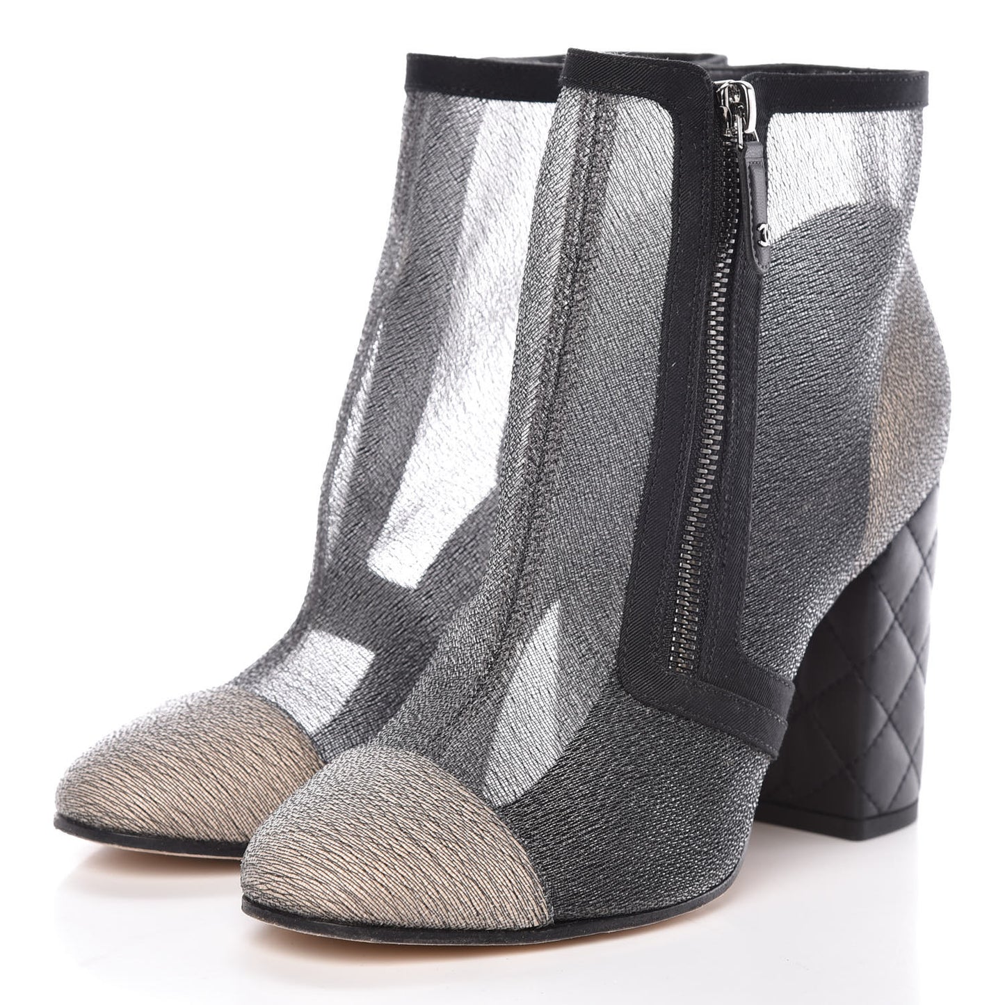 Mesh Grosgrain Cap Toe Short Boots 38.5 Grey Black