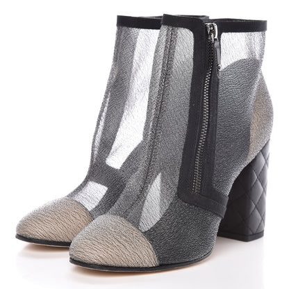 Chanel Mesh Grosgrain Cap Toe Short Boots 38.5 Grey Black 5 of 14