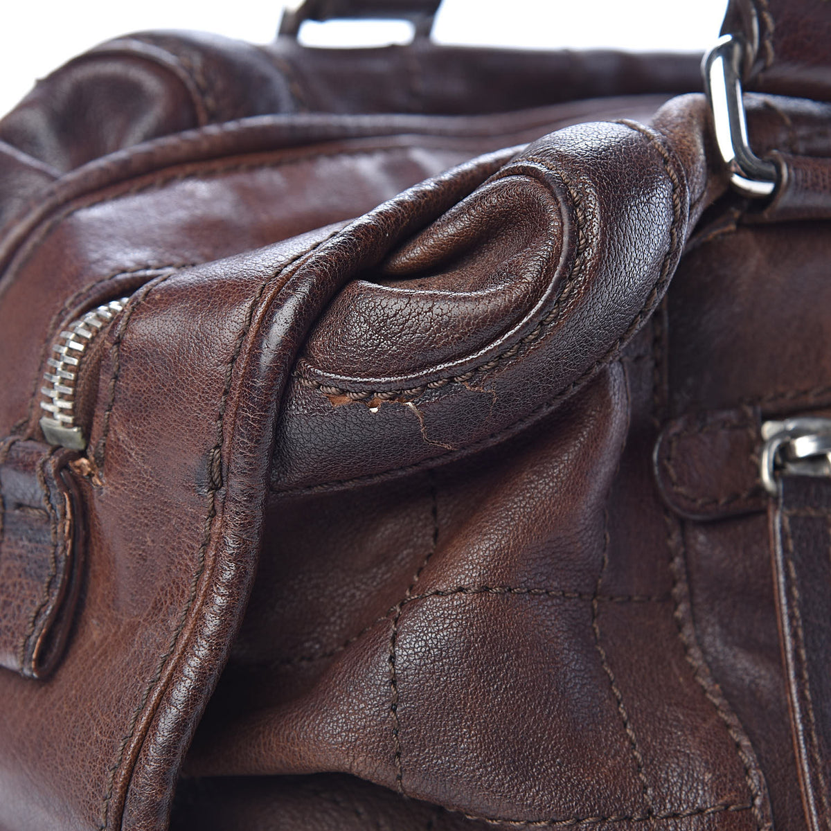 Calfskin Stitched Outdoor Ligne Bowler Brown