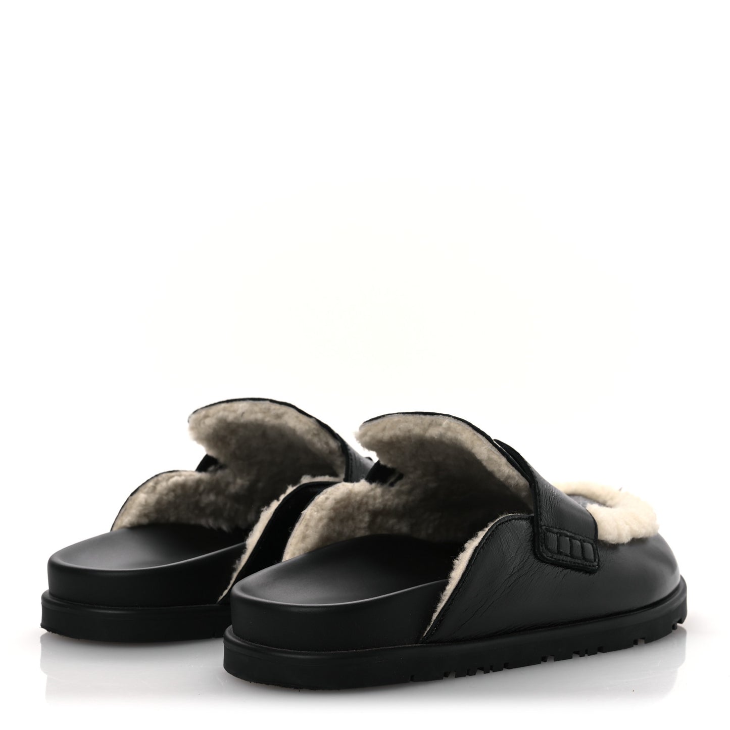 Glazed Nappa Shearling Shearling Go Mules 37.5 Black Ecru