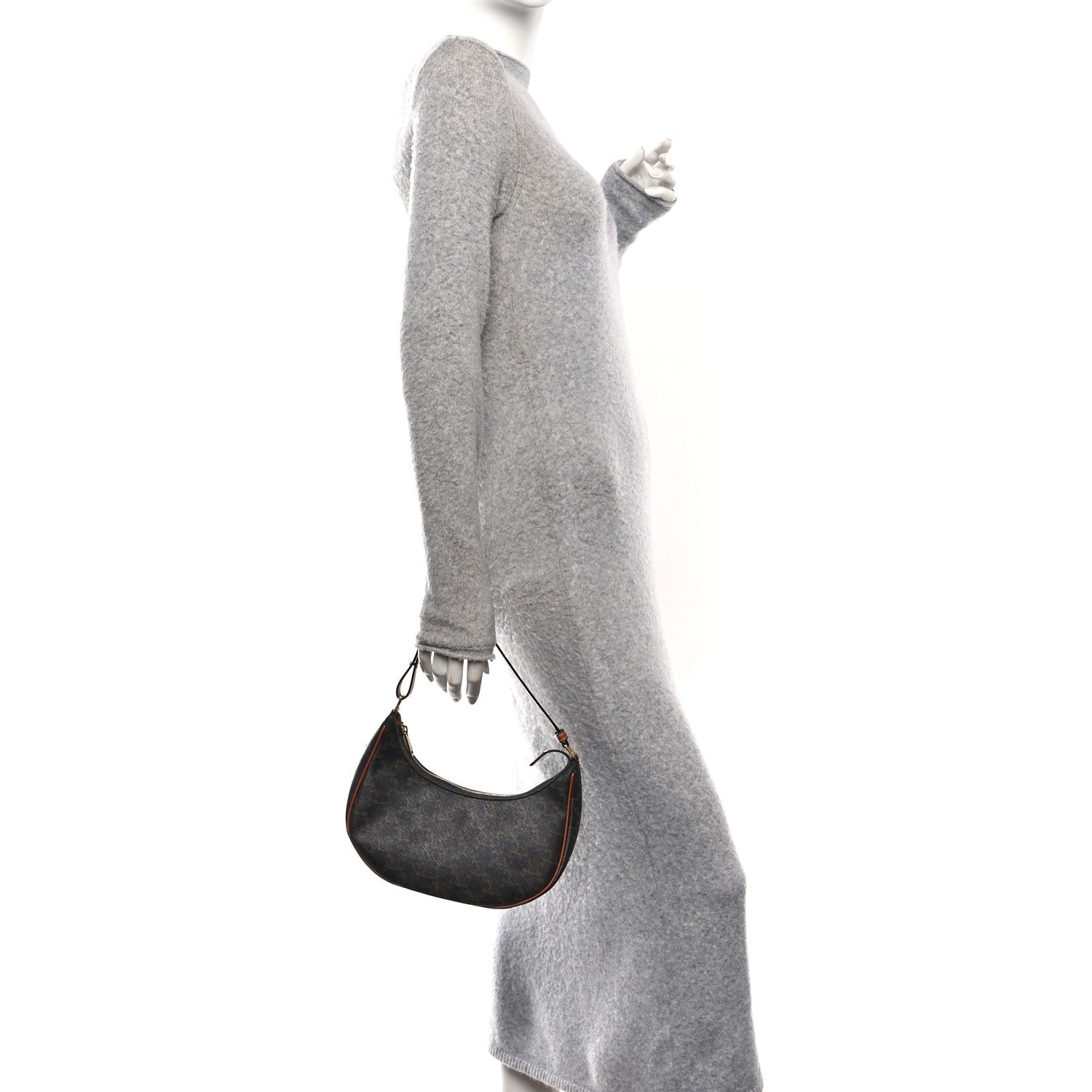 Celine Triomphe Canvas Calfskin Ava Shoulder Bag Tan 2 of 11