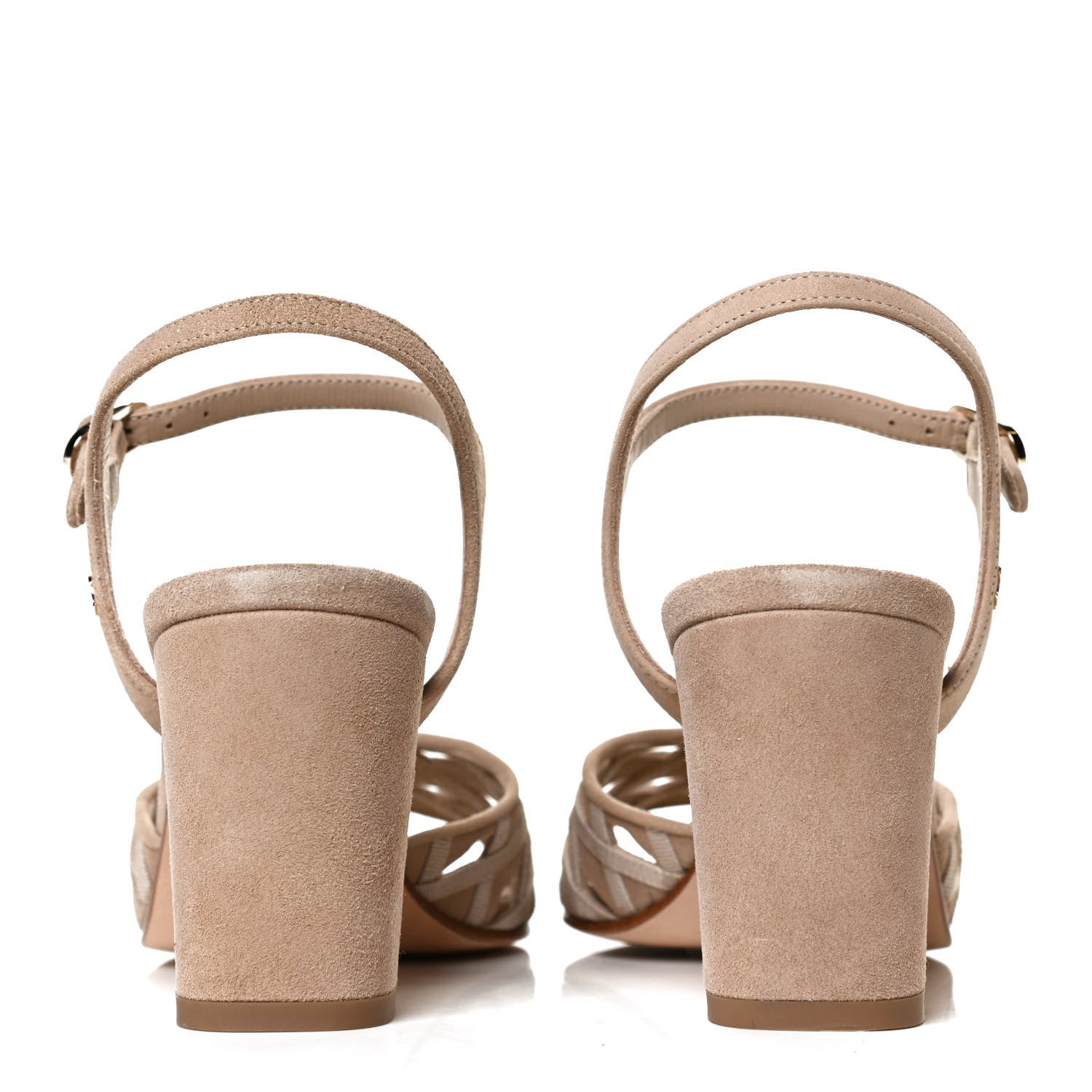 Chanel Suede Grosgrain Criss Cross Ankle Strap Sandals 37 Beige 6 of 11
