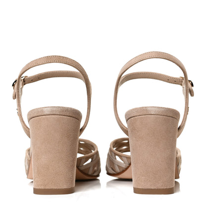 Chanel Suede Grosgrain Criss Cross Ankle Strap Sandals 37 Beige 6 of 11