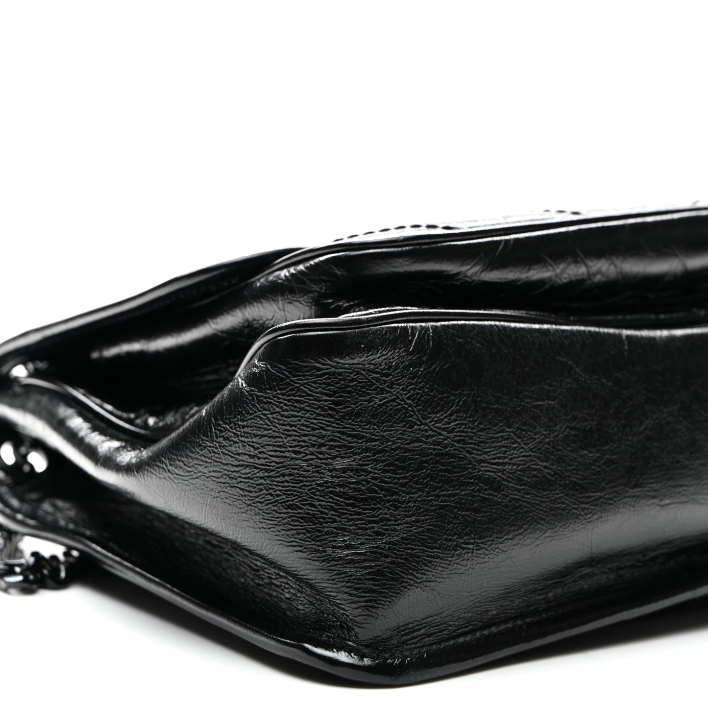 Crinkled Calfskin Matelasse Monogram Medium Niki Chain Satchel Black