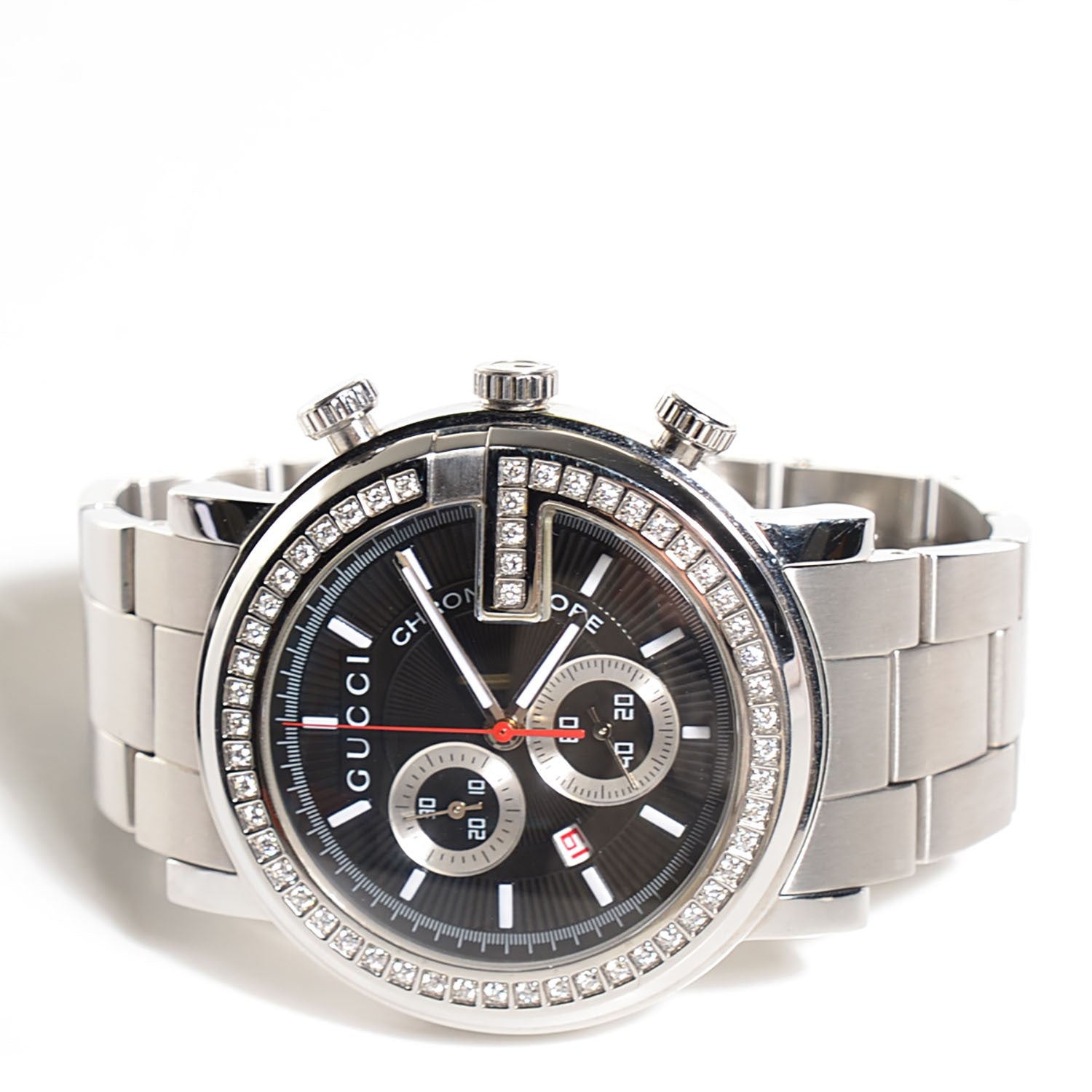 Gucci Stainless Steel Diamond Bezel 44mm G-Chrono Quartz Watch Black 8 of 8