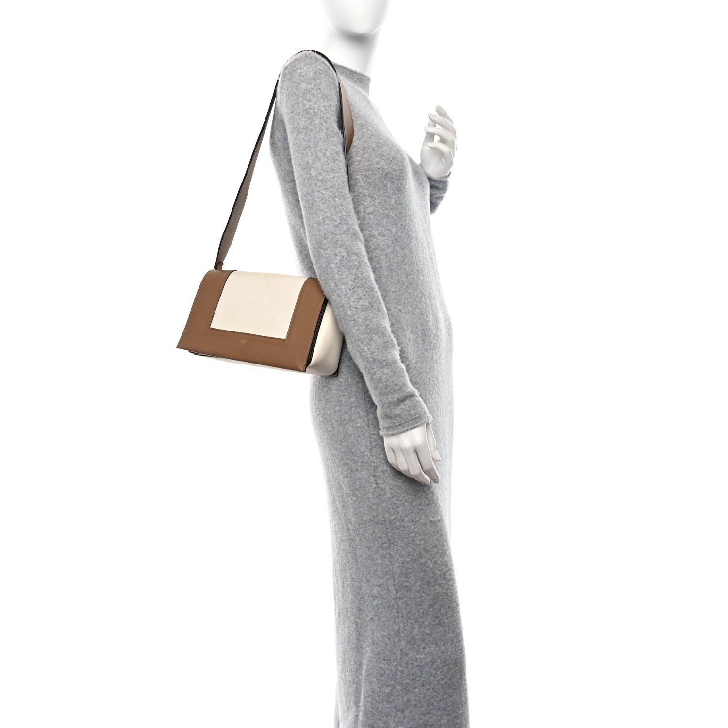 Celine Shiny Smooth Calfskin Medium Frame Shoulder Bag Tan Optic White 2 of 12