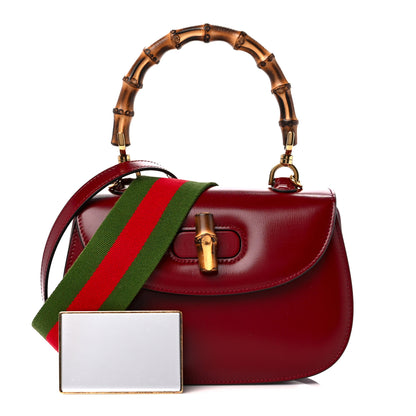 Gucci Boarded Dyana Lux Calfskin Web Small Bamboo 1947 Top Handle Bag Red 4 of 13