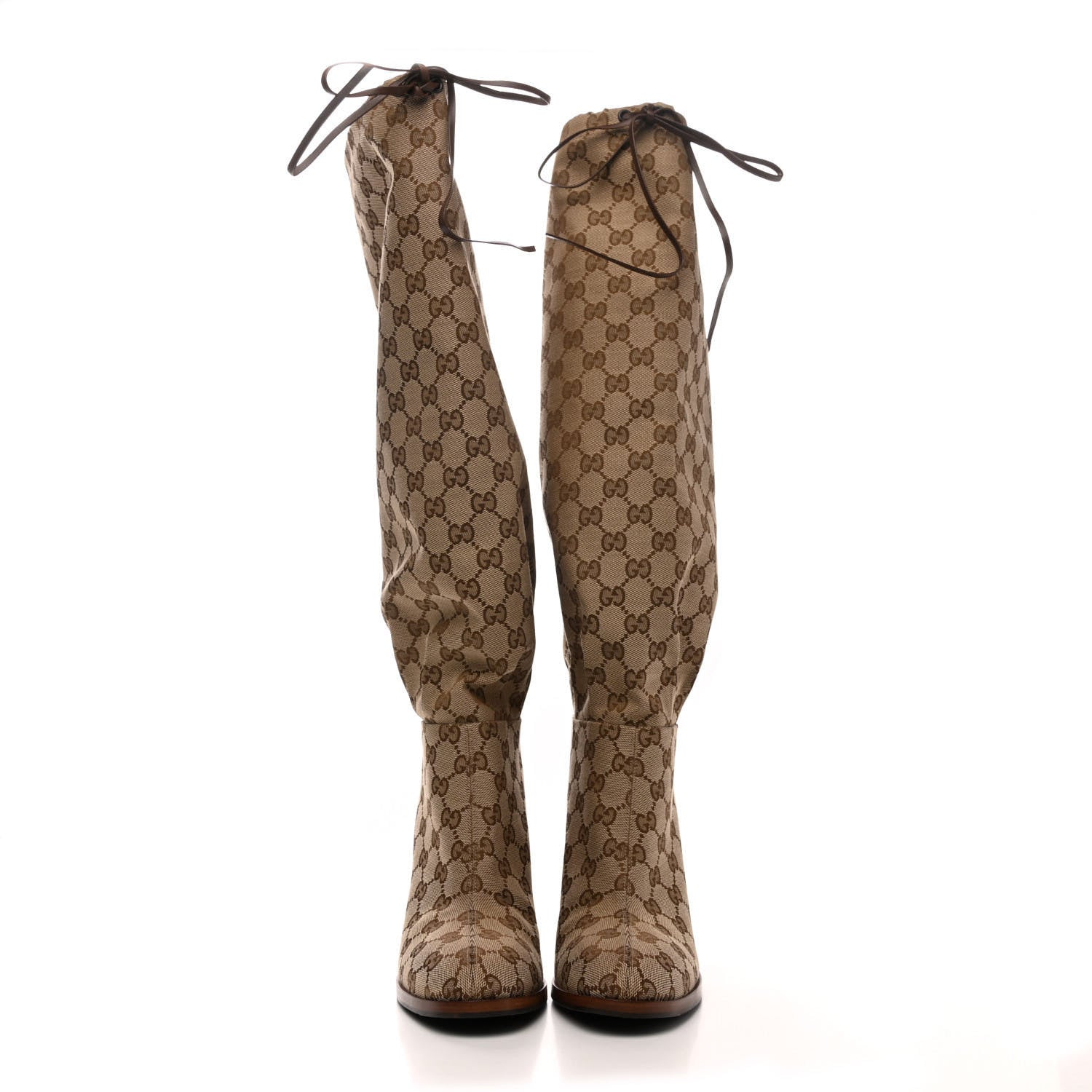 Gucci Monogram Lisa Mid Heel Boots 39.5 Beige Ebony 2 of 8