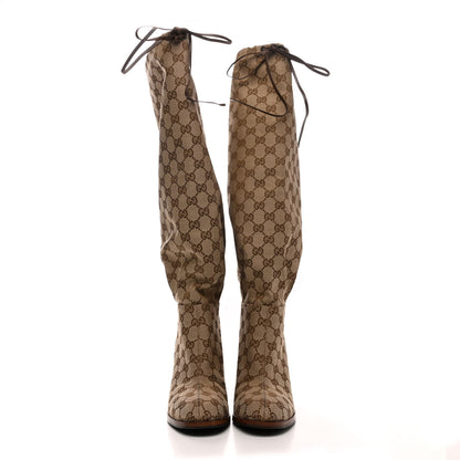 Gucci Monogram Lisa Mid Heel Boots 39.5 Beige Ebony 2 of 8