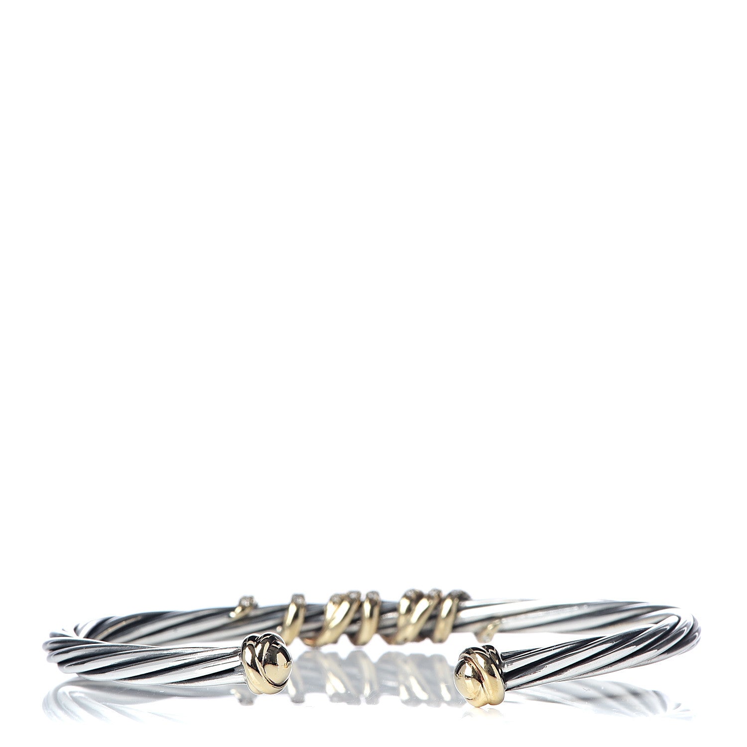 David Yurman Sterling Silver 18K Yellow Gold Diamond 4mm Helena Station Bracelet M 3 of 5